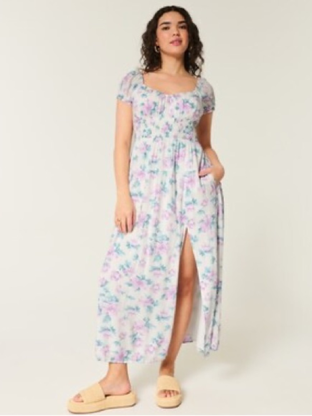 Hollister White Floral Open-Back Maxi Dress XXL Petite with Pockets